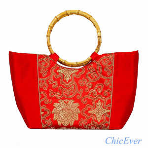 Tasche aus Seide mit Bambushenkel, Handtaschen, Asiatisch, 6799